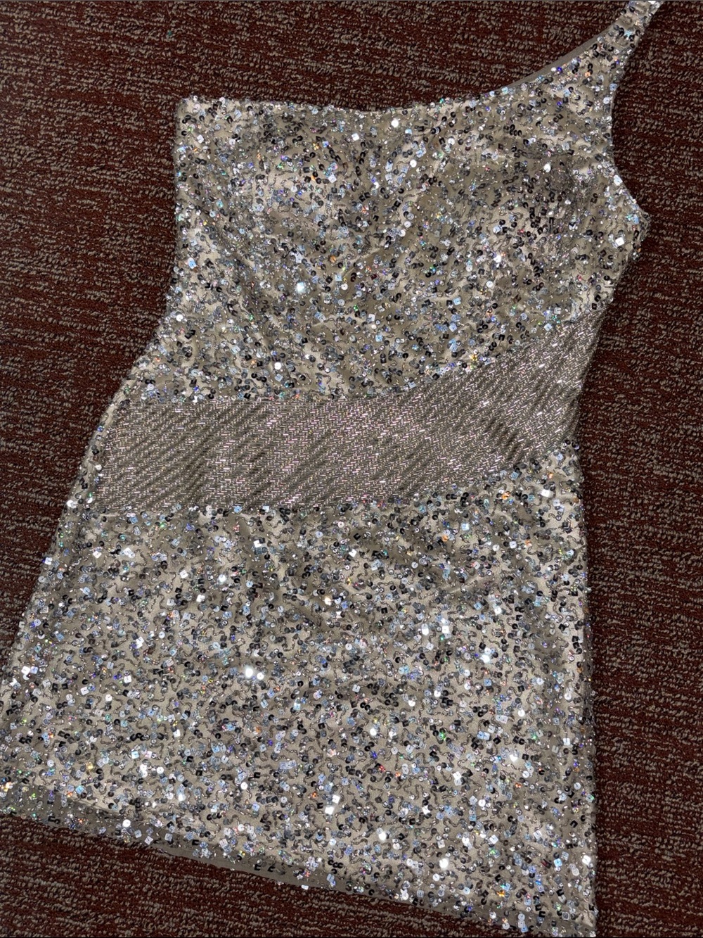 Vintage Scala dress one shoulder silk sequin mini dress beaded multicolor glam 8
